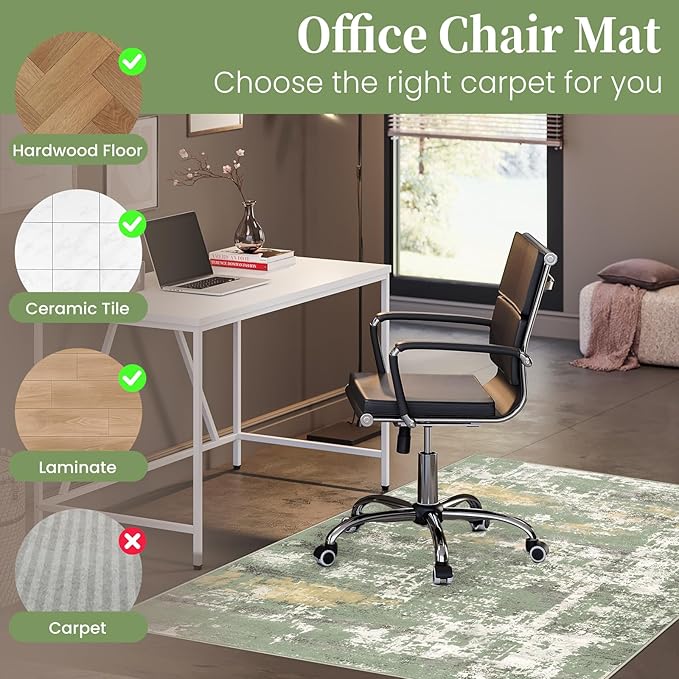 Office Chair Mat for Hardwood Floor & Tile Floor,36"X 48" Heavy Duty Desk Chair Mat for Hard Floors, Under Desk Rug for Rolling Computer Chair,Anti Slip,Low Pile Carpet Floor Protector-Abstract Green