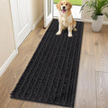 Smiry Dog Door Mat for Muddy Paws 70x24, Absorbent Dirt Trapper, Non-Slip Washable Chenille Entryway Rug for Inside Floor, Black, Layered Pattern