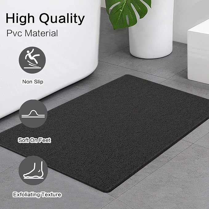 SONGZIMING Shower Mat Non Slip Without Suction Cups, 32x17 Inch, Bath Mat with Drain, Loofah Mat for Textured Surface Tub, Bathroom, Quick Drying, Black