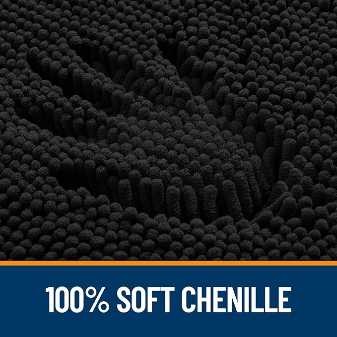 OLANLY Bathroom Runner Rugs 47x24, Extra Soft Absorbent Chenille Bath Rugs, Rubber Backing Quick Dry, Machine Washable Long Bath Mats for Bathroom Floor, Tub and Shower, Home Decor Accessories, Black