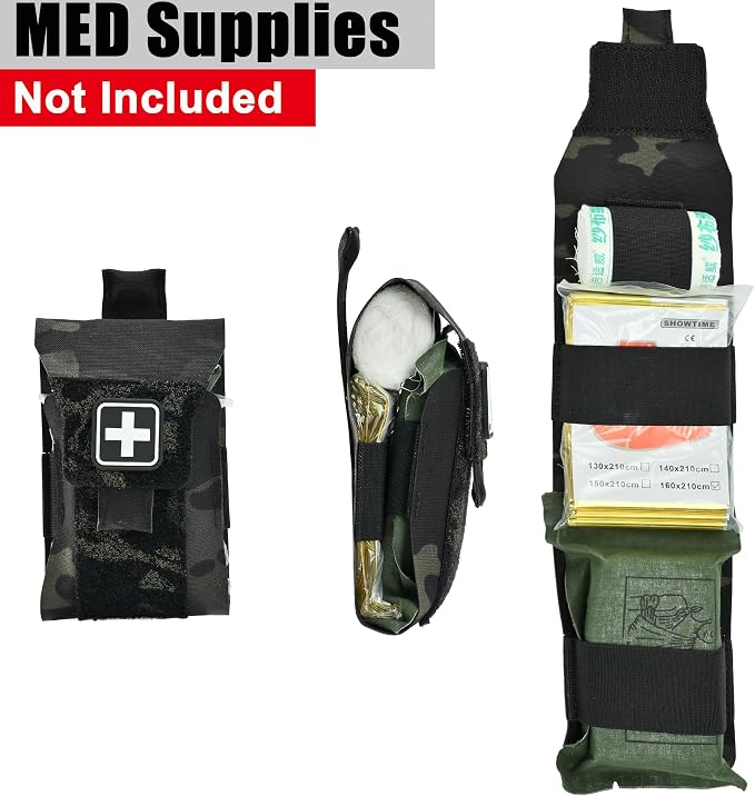 Mini IFAK Pouch, Compact Empty First Aid Organizer with Elastic Loops and Pull Tab, Portable EDC Micro Trauma Pouch for Pocket Backpack and Outdoor Carry