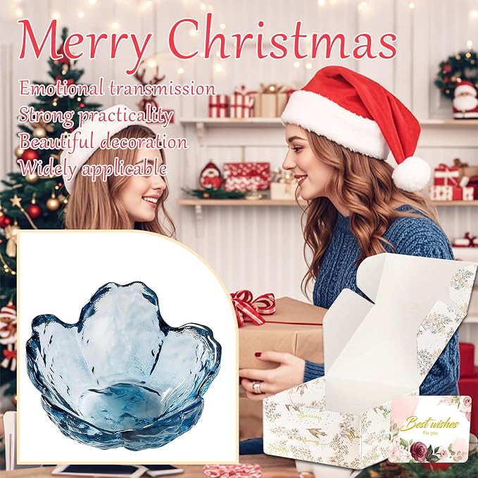 Binoster Blue Flower Glass Ring Dish Jewelry Tray Ring Holder Dish Cute Room Decor Vanity Organizer for Nightstand or Bathroom Aesthetic Trinket Dish Gift for Wife Mom Daughter