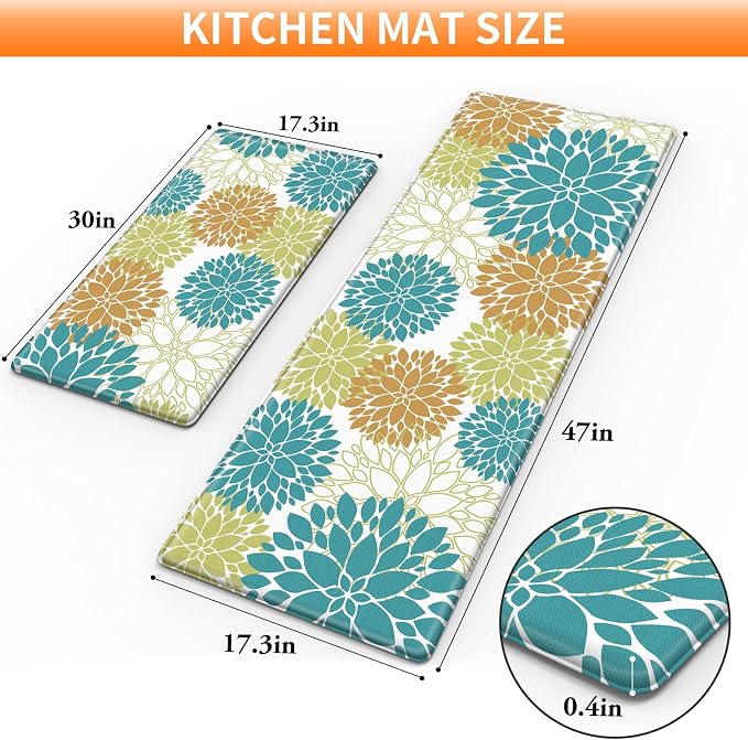 StepLively Kitchen Mats for Floor 2PCS, Anti Fatigue Mats for Kitchen Floor, Kitchen Accessories for Sink, Office, Laundry, 17.3"×30"+17.3"×47", Yellow and Green
