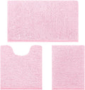 HOMEIDEAS 3 Pieces Bathroom Rugs, Ultra Soft Non Slip Absorbent Chenille Toilet Bath Mat Set (Light Pink)