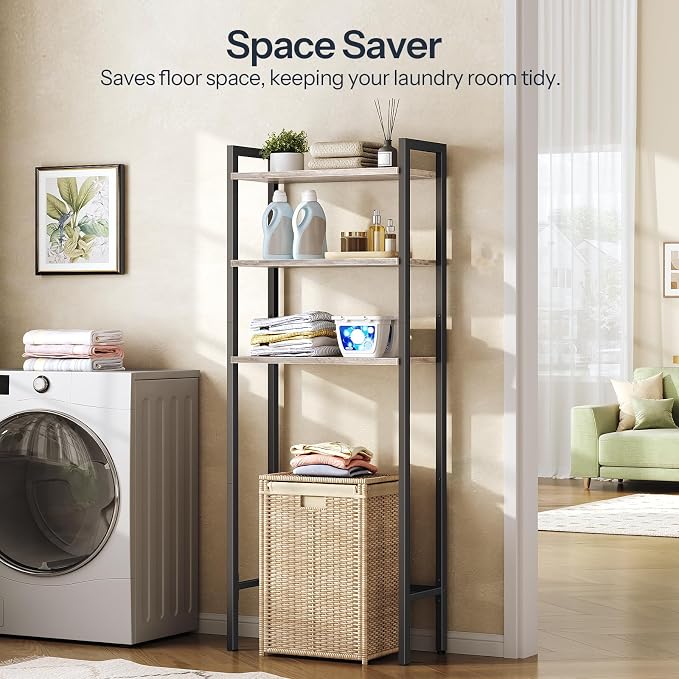 HOOBRO Over The Toilet Storage, 3-Tier Bathroom Organizer Shelf Over Toilet, Freestanding Bathroom Storage Shelves, Space Saver, Easy to Assemble for Room, Greige and Black BG41TS01