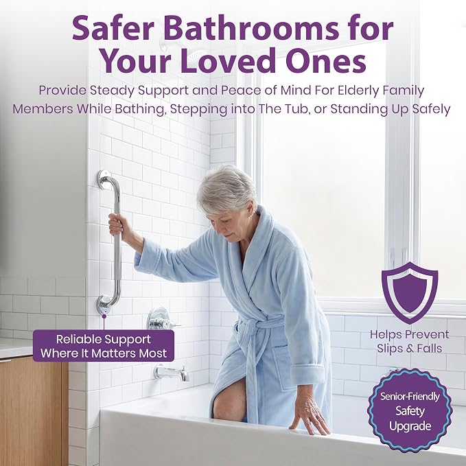 16 Inch Grab Bars for Bathtubs and Showers - Chrome Knurled Bathroom Safety Rail Handle - Non Slip Textured Grip Handicap Grab Bar for Seniors, 250 lbs Weight Support Capacity