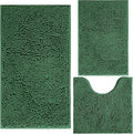 Green Bathroom Rug Chenille 3-Piece Extra Soft and Absorbent Shag Bath Mat Set, Machine Wash Bathroom Rug Set, Strong PVC Non-Slip Underside, Plush Carpet Bath Mat (Dark Green)