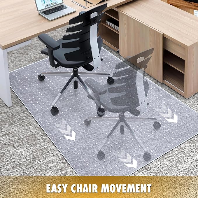 BesWin Office Chair Mat for Carpet, 36" x 48" Heavy Duty Hard Material Computer Chair Mat, Slip Resistant Under Desk Carpeted Floor Protector Mat for Office Chair, Smooth Glide, Ship Flat