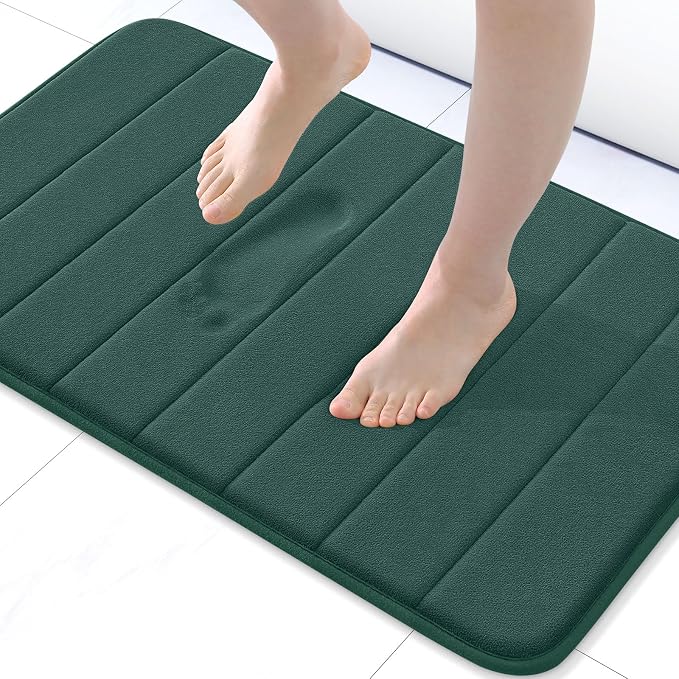 Buganda Memory Foam Bath Mat, 30" x 20", Ultra Soft and Non-Slip Bathroom Rugs, Water Absorbent and Machine Washable Bath Rug for Bathroom, Shower, and Tub, Dark Green