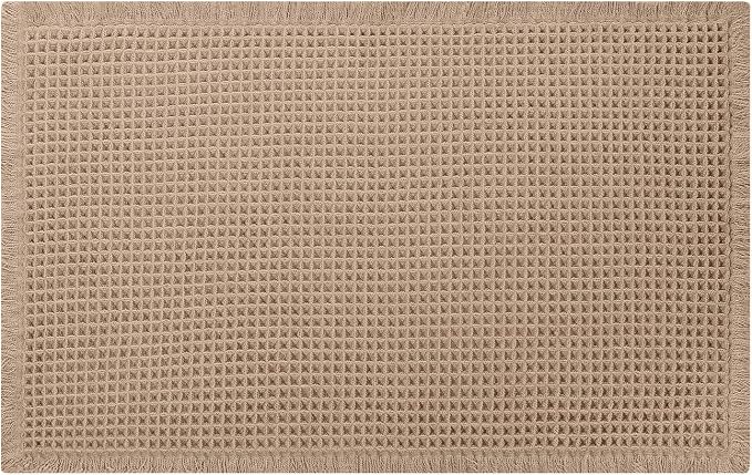 Waffle Runner Bath Mat - Long Boho Bathroom Rugs Non Slip Washable, Super Absorbent & Quick Dry, Soft Bath Mat Farmhouse Bathroom Decor, 24'' x 72'', Khaki