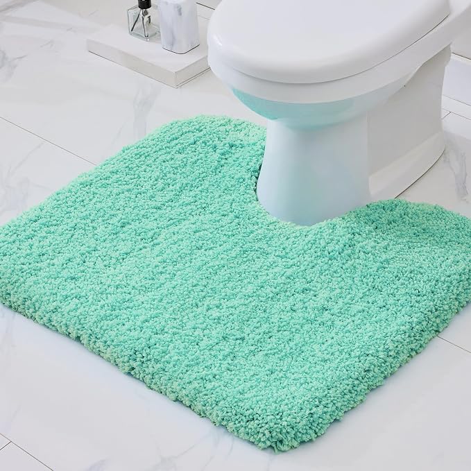Disolla Toilet Mat 22x24 Mint Green - Non Slip Fluffy U-Shaped Contour Rug, Ultra-Soft Plush Toilet Floor Mat, Absorbent & Machine Washable