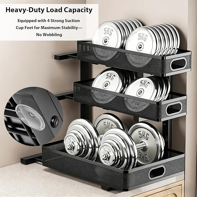 2 Pack Under Sink Organizer, 3-Tier Pull Out Kitchen Cabinet Organizer, Height Adjustable Metal Slide Out Bathroom Storage Makeup Drawer Rack for Bedroom Office Laundry Pantry Home Organization, Black