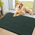 Smiry Dog Door Mat for Muddy Paws 36x24, Absorbent Dirt Trapper, Non-Slip Washable Chenille Entryway Rug for Inside Floor, Green, Classic Solid