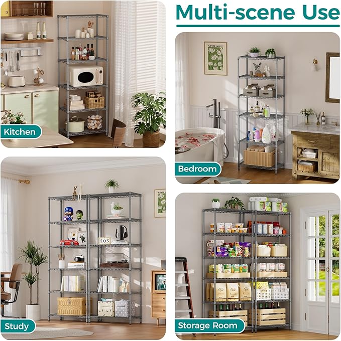 SINGAYE Shelf Wire Shelving Adjustable Storage Shelves Rack Standing Units for Kitchen Closet Laundry Bathroom Organizers Metal Pantry Narrow Mesh Gaps 14" D x 24" W x 72" H Grey