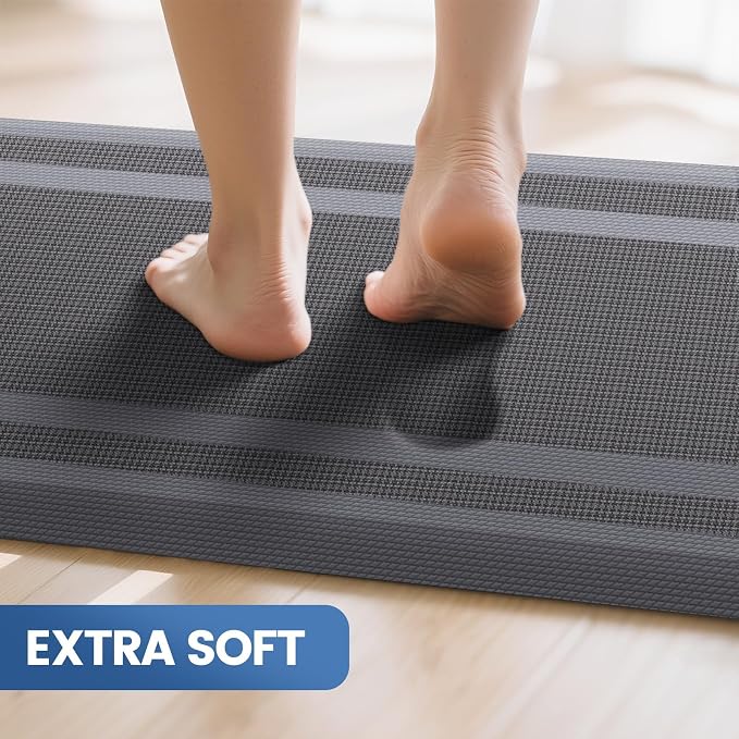 KitchenClouds [2 PCS] Kitchen Rugs Cushioned Anti-Fatigue Kitchen Mats for Floor Waterproof Kitchen Rug Set Non-Slip Comfort Standing Mat for Office, Sink, Laundry 17.3"×29"+17.3"×47", Grey