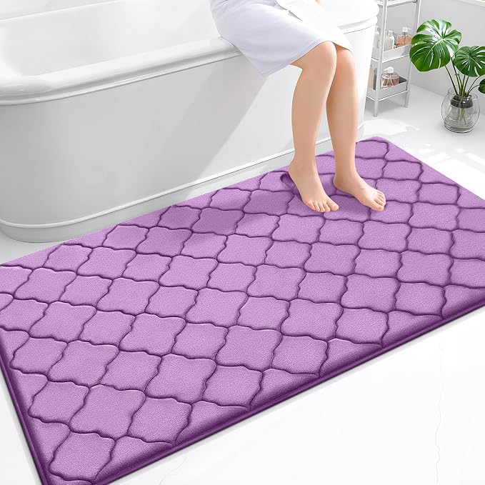 OLANLY Memory Foam Bath Mat Rug 59x34, Ultra Soft and Absorbent Bathroom Rugs, Non-Slip, Comfortable, Machine Washable Bath Carpet for Bathroom Floor, Tub, Shower and Home Decor Accessories, Lavender