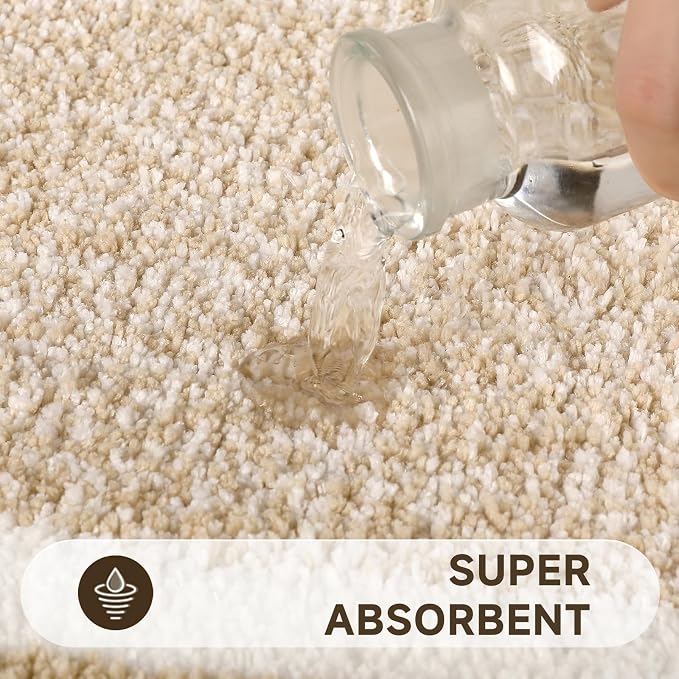 Pauwer 3 Pieces Bathroom Rugs Sets, Microfiber Shaggy Bath Mat Set, Ultra Soft Non-Slip Rug with U Shaped Toilet for Bathroom, Tub, Shower Washable Carpets Set,Beige