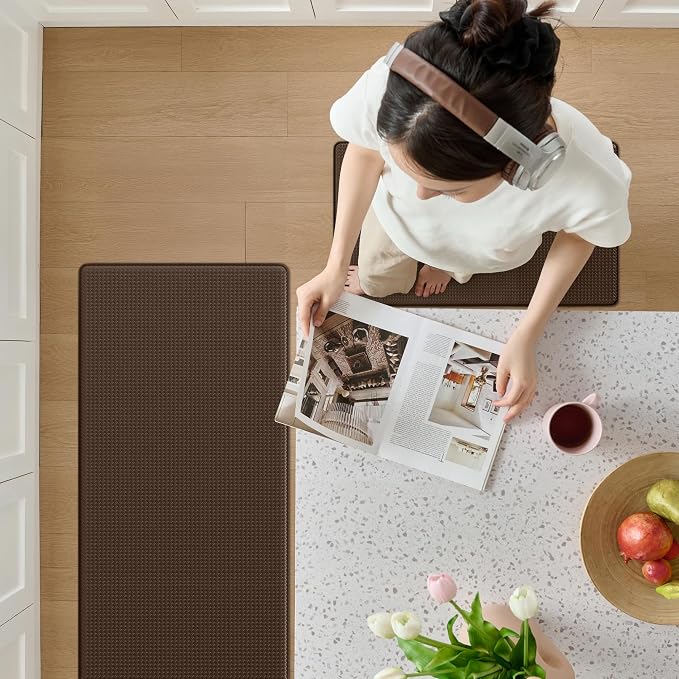 Kitchen Mats for Floor - 17"x79" Anti Fatigue Mats for Kitchen Floor - Non Slip Cushioned Rugs for Standing - Brown