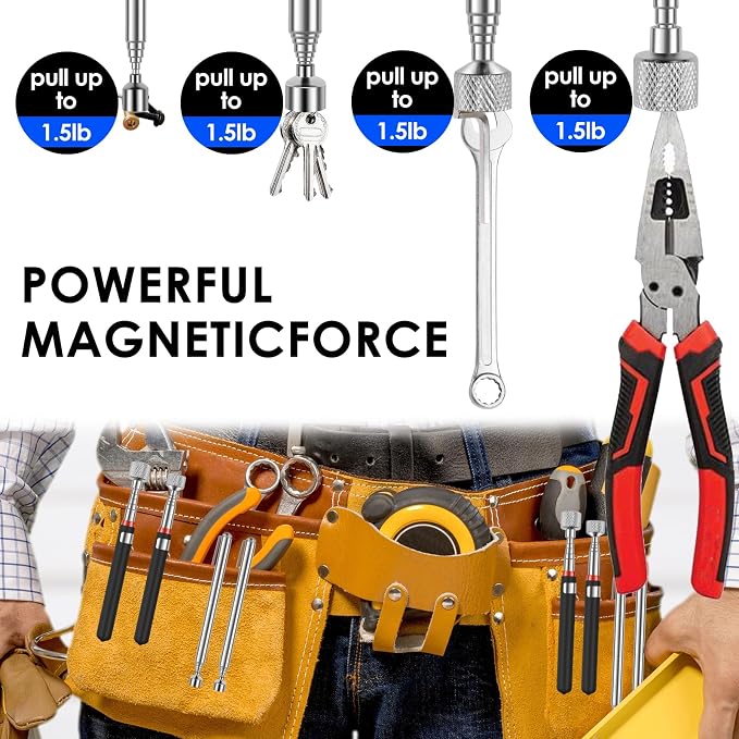 8Pcs Telescoping Magnetic Pickup Tool, 1.5/3/10/15LB Capacity Retractable Magnetic Grabber Tools, Stainless Steel Extendable Stick Reacher grabberTools, Portable Pickup Tool for Bolt Screw (8)