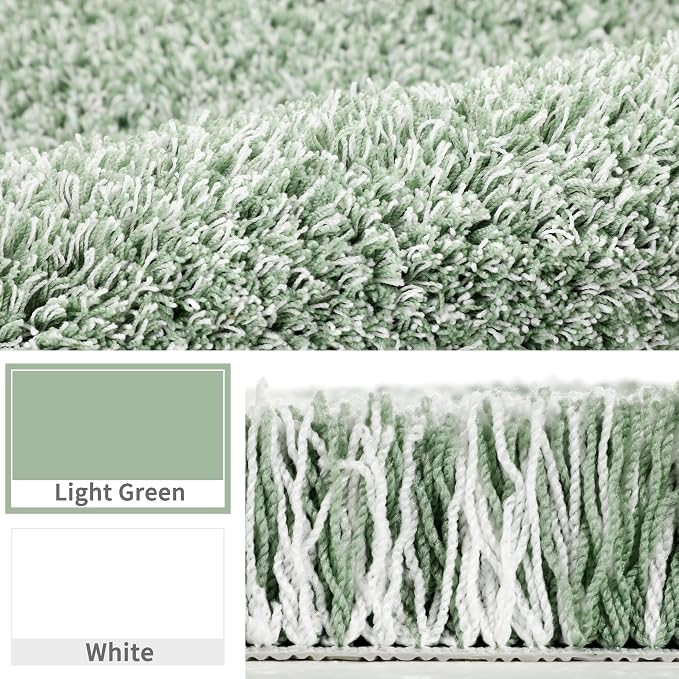 Yimobra Luxury Bathroom Rugs, Fluffy Bath Mats, Non Slip, Water Absorbent Microfiber, Machine Washable, Plush Runner Shower Rugs, Thick Matts for Bathroom Floor&Tub, 56" X 24", Light Green and White