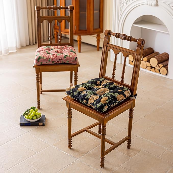 vctops Farmhouse Floral Print Chair Cushions with Ties U-Shaped Soft Comfortable Chair Pads Non Slip Seat Cushions for Indoor Dining Room and Kitchen Chairs (Flower B,16"x16")