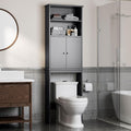 Shintenchi Over The Toilet Storage Cabinet, Bathroom Above The Toilet Rack, Bathroom Adjustable Shelf Organizer with Open Bottom Bar and Anti-Tip Device, Gray