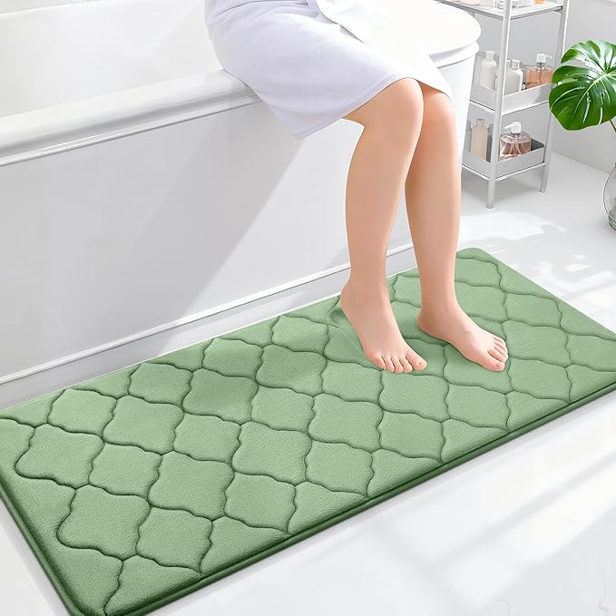 OLANLY Memory Foam Bath Mat Rug 47x20, Ultra Soft and Absorbent Bathroom Rugs, Non-Slip, Comfortable, Machine Washable Bath Carpet for Bathroom Floor, Tub Shower and Home Decor Accessories, Sage Green