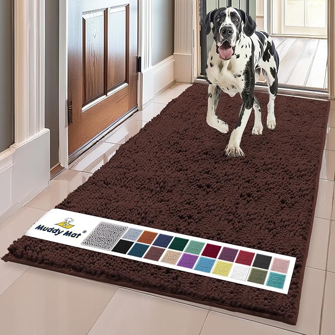 Muddy Mat® | Super Absorbent Door Mat Indoor, Microfiber Quick Dry Chenille Entryway Rug, Non-Slip Front Door Mat, Indoor Mats for Entryway, Machine Washable Pet Rug, Brown 59"x35"
