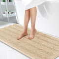 OLANLY Thick Bathroom Runner Rugs 47x24, Extra Absorbent Chenille Striped Bath Rugs, Rubber Backing, Machine Wash Dry, Long Bath Mats for Bathroom Floor, Tub and Shower, Home Decor Accessories, Beige