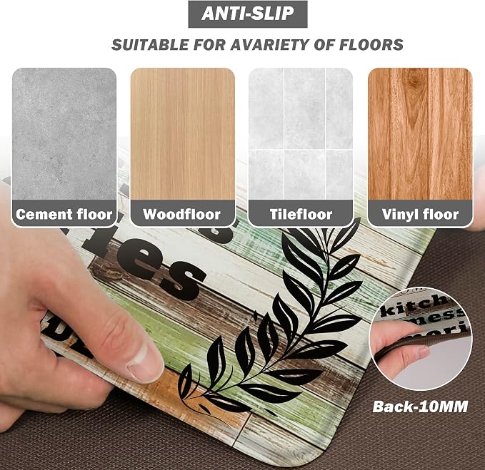 weesire Kitchen Mats for Floor Anti Fatigue Mats for Kitchen Floor Kitchen Rugs Farmhouse Style Memory Foam Kitchen Mat Cushioned PVC Leather Kitchen Rug Set, 17.3x28+17.3x47 inchs