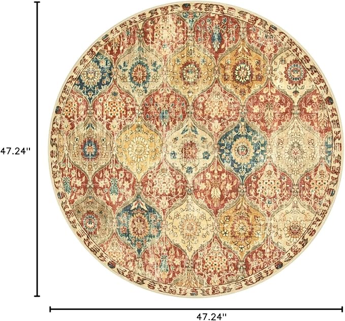 Lahome Moroccan Trellis Washable Round Rugs, Non-Slip Soft Round Rug 4ft Ultra-Thin, Small Vintage Circle Carpet for Entryway Kitchen Bedroom Nursery Bathroom Elise, Red/Orange