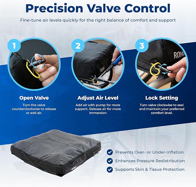 Roho Mosaic Seat Cushion 18” x 16” Inflatable Air Cell Design, Adjustable Firmness, Non-Skid Cover, Lightweight Portable Cushion for Wheelchair, Office Chair, Car & Home