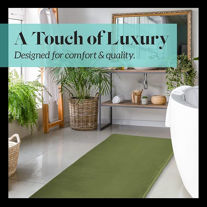 Memory Foam Bath Mat Non Slip Absorbent Super Cozy Velvet Bathroom Rug Carpet (72 inches X 24 inches, Green)