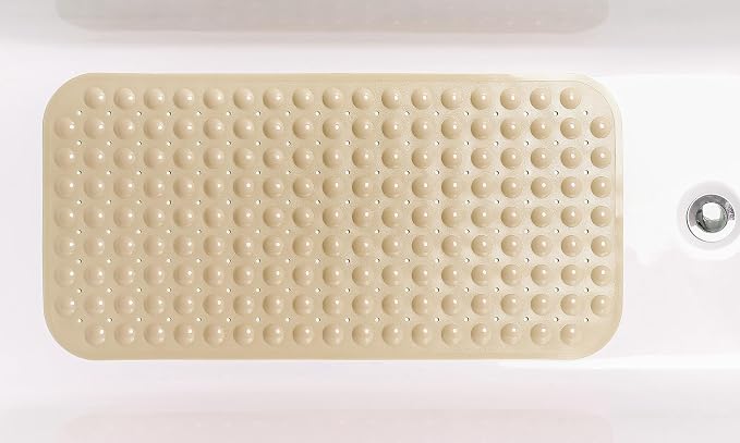 Large Non-Slip Bathtub & Shower Mat 31”x16” (Smooth/Non-Textured Tubs Only) Safe, Clean, Machine-Washable, Superior Grip&Drainage, Vinyl, Opaque Light Brown