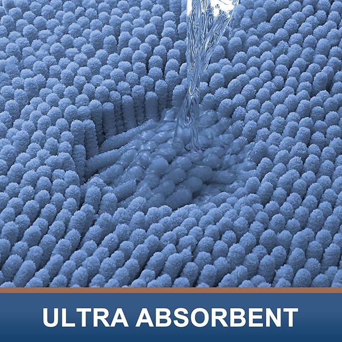 Smiry Luxury Chenille Bathroom Rugs 30x20, Extra Soft and Absorbent Shaggy Bath Mat, Machine Washable, Non-Slip Plush Carpet Runner for Tub, Shower, and Floor, Home Decor Accessories, Cornflower Blue
