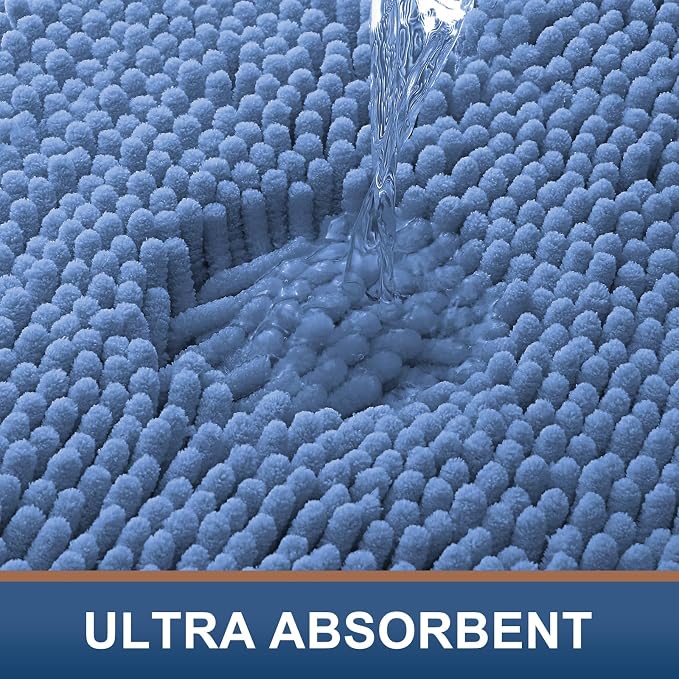 Smiry Luxury Chenille Bathroom Rugs 24x16, Extra Soft and Absorbent Shaggy Bath Mat, Machine Washable, Non-Slip Plush Carpet Runner for Tub, Shower, and Floor, Home Decor Accessories, Cornflower Blue