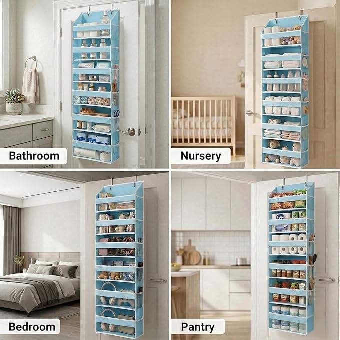 HOMELUX THEORY UPGRADED 6 Tiers Over The Door Organizer Hanging - 100D EXTRA THICK & 50lbs HUGE CAPACITY, 12 Side Mesh Pockets Over The Door Shoe Organizer, Hanging Closet Organizer (Baby Blue, 1pc)