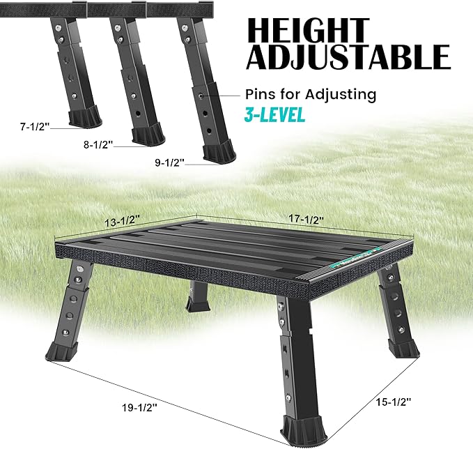 Marudina Large Platform RV Step with Cloth Cover and Anti-Slip Surface, 3-Level Adjustable Height, Light Aluminum Folding Step Stool, Supports Up to 1,000 lb - Ideal for RV and Multi-Use Scenarios