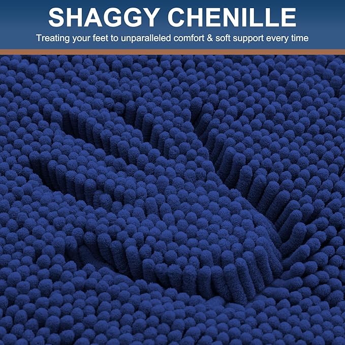 Smiry Luxury Chenille Bathroom Rugs 36x24, Extra Soft and Absorbent Shaggy Bath Mat, Machine Washable, Non-Slip Plush Carpet Runner for Tub, Shower, and Floor, Home Decor Accessories, Royal Blue