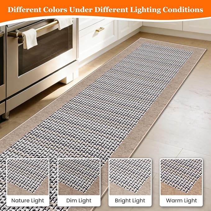 StepRite Kitchen Rugs, Kitchen Mats for Floor, 70"x24" Non-Slip Machine-Washable Kitchen Throw Rug, Absorbent Runner Rugs Office, Sink Standing Desk Mat, Decor Carpet, Khaki
