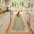 RELEANY Area Rugs Runner 2'6"x8' Washable Non-Slip, Floral Vintage Distress Medallion Carpet for Kitchen Hallway Bedroom Beside Laundry Room Bathroom, Terracotta Burnt Orange Green