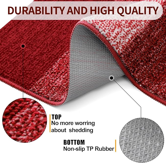 Kitinjoy Indoor Outdoor Door Mat, 54x24 Non-Slip Absorbent Dirt Trapper, Low-Profile Washable Inside Entrance Front Floor Mat, Sturdy Soft Entry Doormats for Entryway, Burgundy