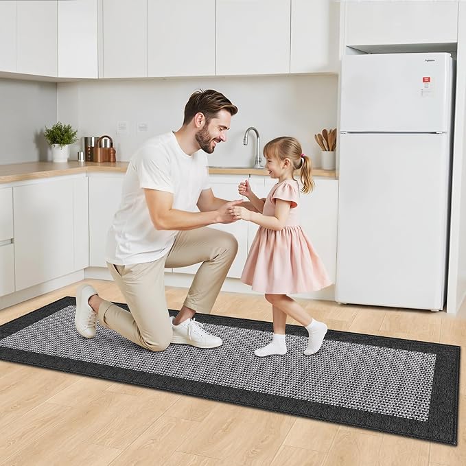 StepRite Kitchen Rugs, Kitchen Mats for Floor, 70"x20" Non-Slip Machine-Washable Kitchen Throw Rug, Absorbent Kitchen Runner Rugs Office, Kitchen Sink Standing Desk Mat, Kitchen Decor Carpet, Black