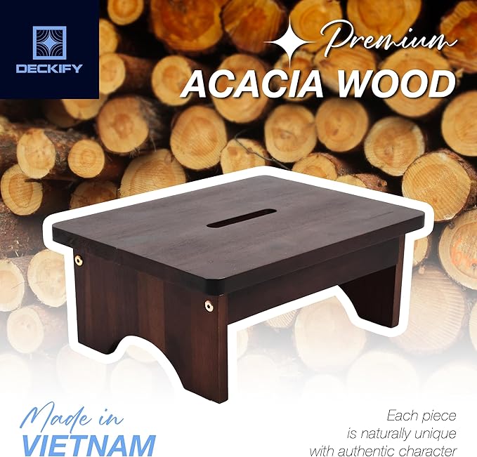 Wooden Step Stool for Adults, Small Acacia Wood Stepping Stool, Non-Slip 1-Step Bedside Stool for Bed & Bathroom, 600 lbs, Portable — 6.5 Inch