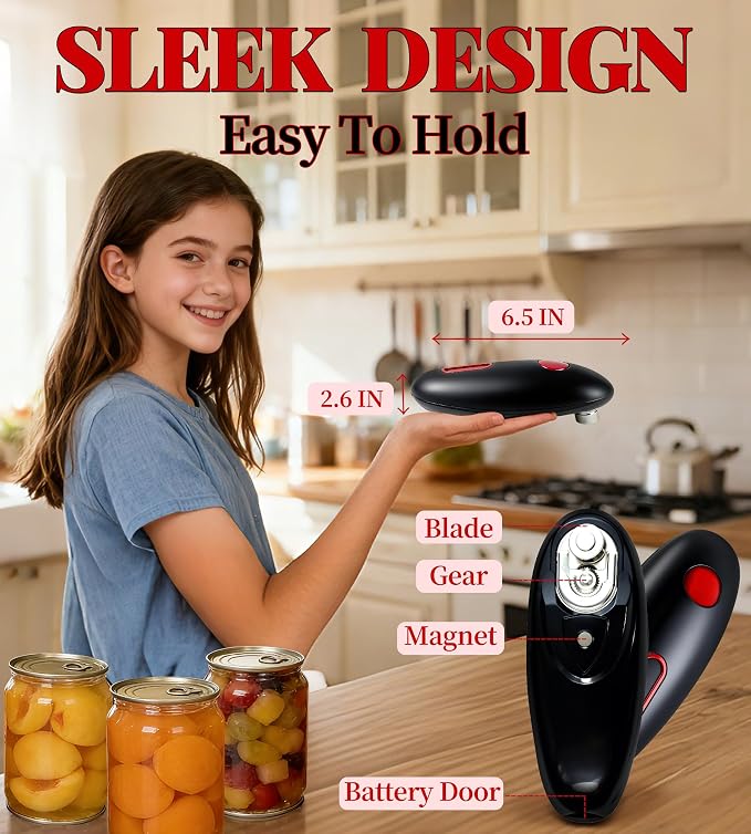 ChlorBlu Electric Can Opener Fast One-Touch, Automatic Can Opener, Battery Operated Can Opener for Smooth Edge Safe Fast Opening, Hands Free can Openers for seniors with arthritis, Fits All Cans