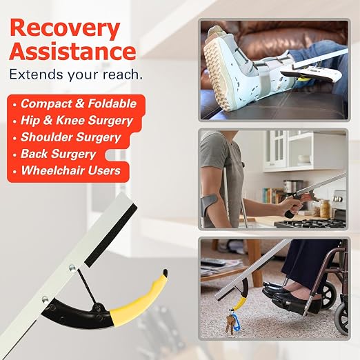 Sammons Preston Reacher, 26" Lightweight Grabber Reacher Tool with Magnetic Tip, Ergonomic Grip & Claw Jaw, Portable Reaching Aid for Seniors, Daily Living & Home Use, Standard Silver, Folding, 2 pack
