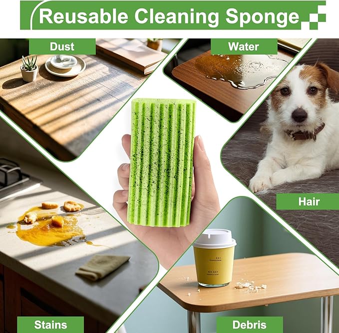 Jeymei 4-Pack Damp Clean Duster Sponge, Sponge Cleaning Brush, Duster for Cleaning Blinds, Glass, Baseboards, Vents, Railings, Mirrors, Window Track Grooves and Faucets Green Non-Scratch Sponges