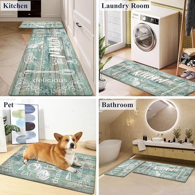 HEBE Kitchen Rugs Set of 2, Cushioned Anti Fatigue Kitchen Mats for Floor, Non Slip Waterproof Comfort Standing Desk Mat Carpet for Sink, Stove, Laundry Room
