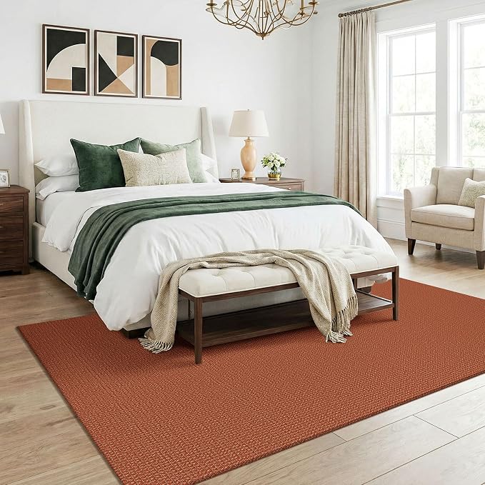 KOZYFLY Orange Washable 5x7 Living Room Rug, Non Slip Woven Area Rugs, Braided Floor Carpet for Entryway, Kitchen, Bedroom, Dining Room, Office, Cotton Rug Indoor Decor, Burnt Orange/Tan