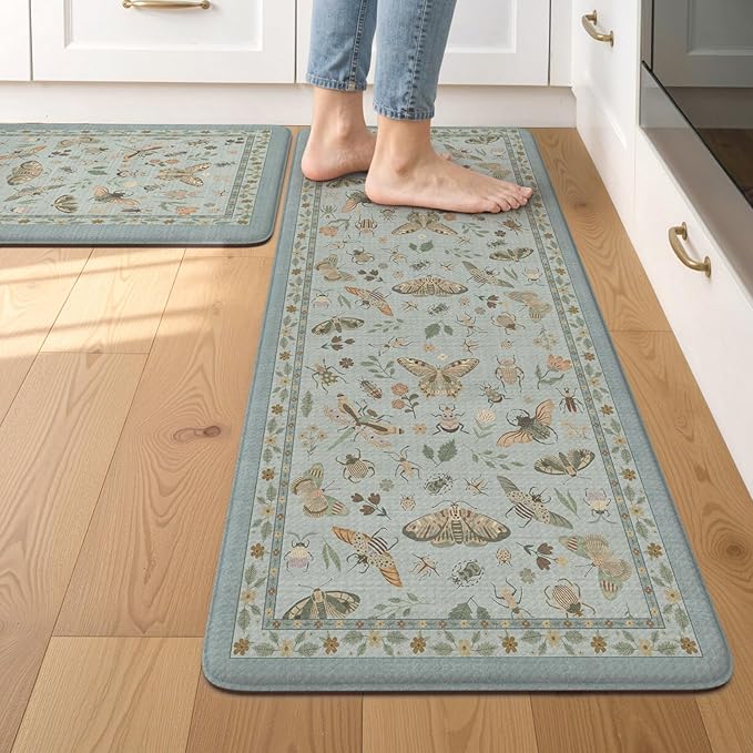 LEEVAN Anti Fatigue Mats for Kitchen Floor Non-Slip, Cushioned Kitchen Mats for Floor 2 Piece, Blue Memory Foam Kitchen Mat Set, Waterproof Ergonomic Standing Mat for Bar, Office,Desk, Laundry